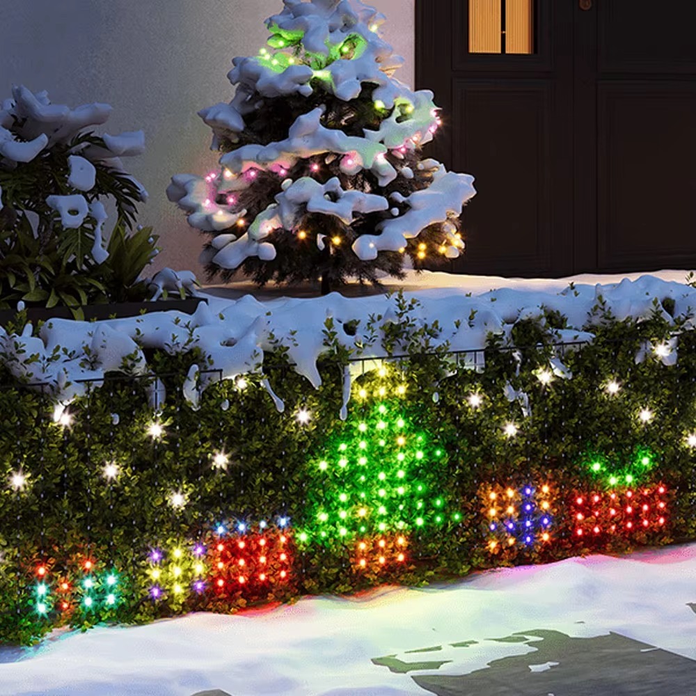 Lighting - クリスマス用ネットライトセット。Bluetoothアプリで操作可能。RGBIC対応、多色発光、防水仕様。屋外の壁や庭の装飾に最適。