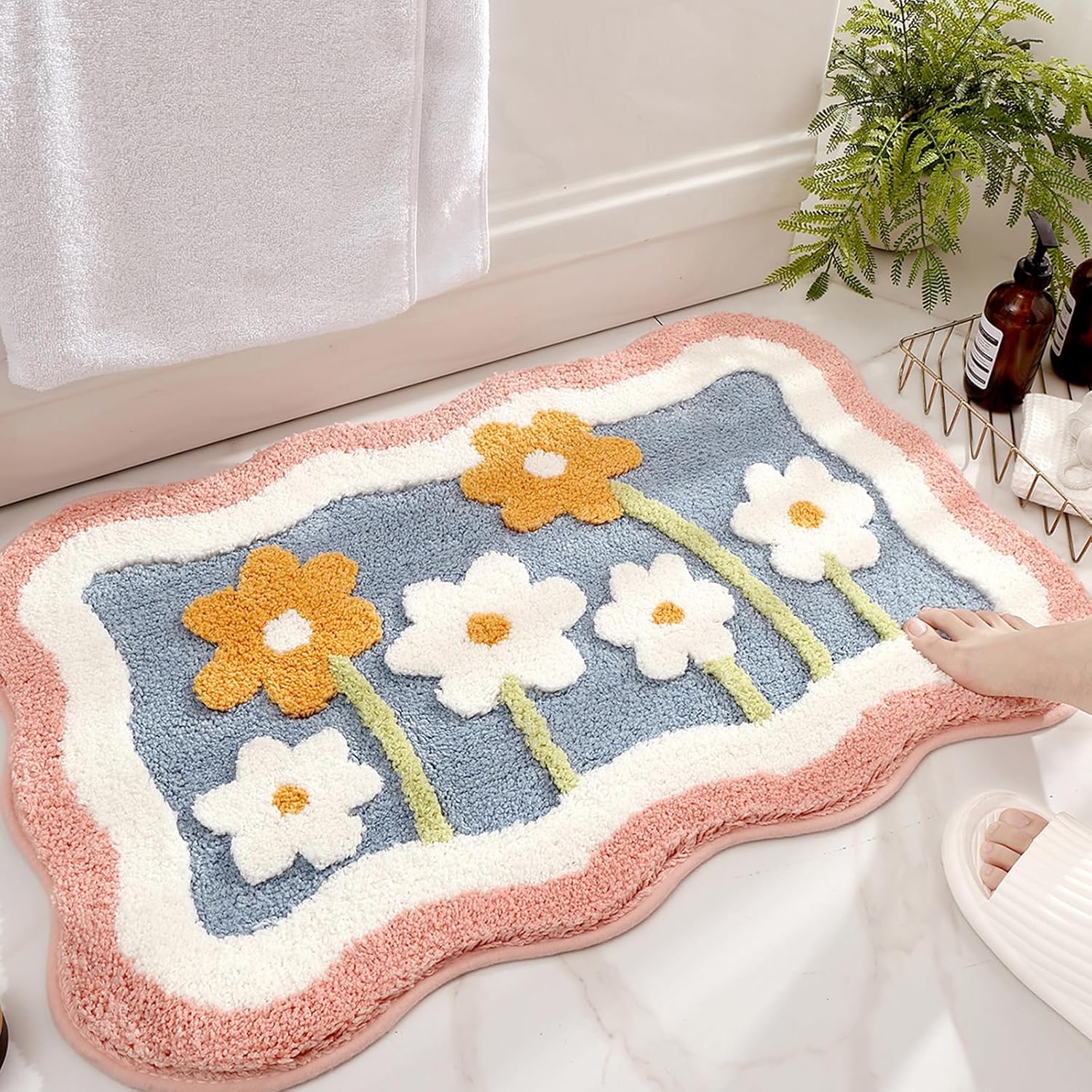 Quick Dry Diatomite Bath Mat - 滑り止め付きバスマット、柔らかいフェイクウールラグ、速乾性、汚れに強い、シャワー、浴槽、トイレ、家庭用フロアマット