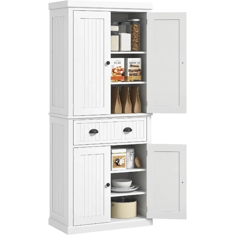 Kitchen - 家庭用キッチン収納キャビネット。MDF素材、白色、高さ調節可能な棚付きの自立型収納。