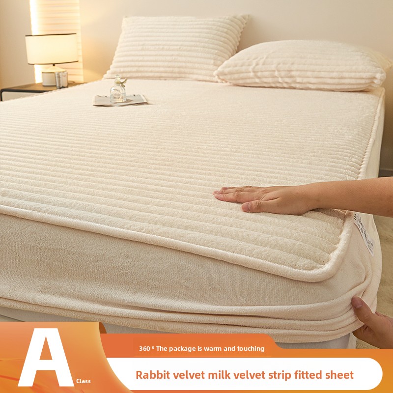 Fitted Bed Sheets Deep Pocket - イミテーションラビットプラッシュ冬用フィットシーツセット、枕カバー2枚付き、深いポケット、厚手の暖かいベルベットマットレスプロテクターカバー