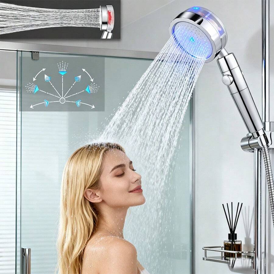 High Pressure Shower Head Handheld - プロペラ式シャワーヘッド。停止ボタンとコットンフィルター付き。ターボチャージャー搭載で高水圧を実現した、手持ち式のシャワーノズル。