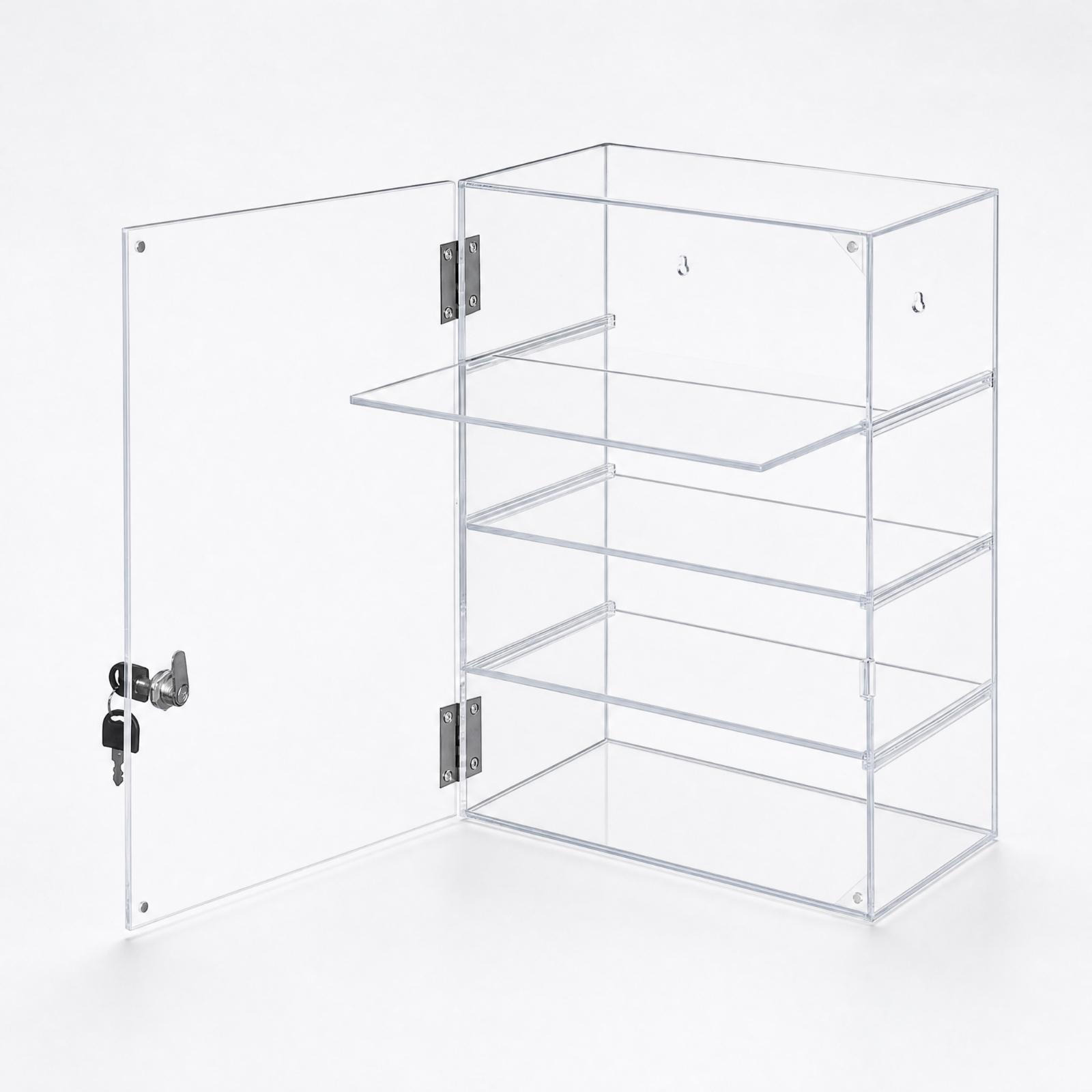 Storage & Organization - 透明アクリル製コレクションディスプレイボックス。蝶番付きの扉で、フィギュアや玩具を安全に保管・展示できます。