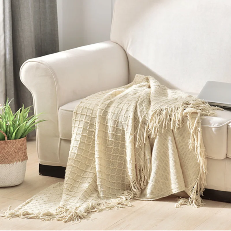 マスタードイエローのテクスチャードニットブランケット。ボヘミ - Boho Throw Blanket Fringe のレビューと価格