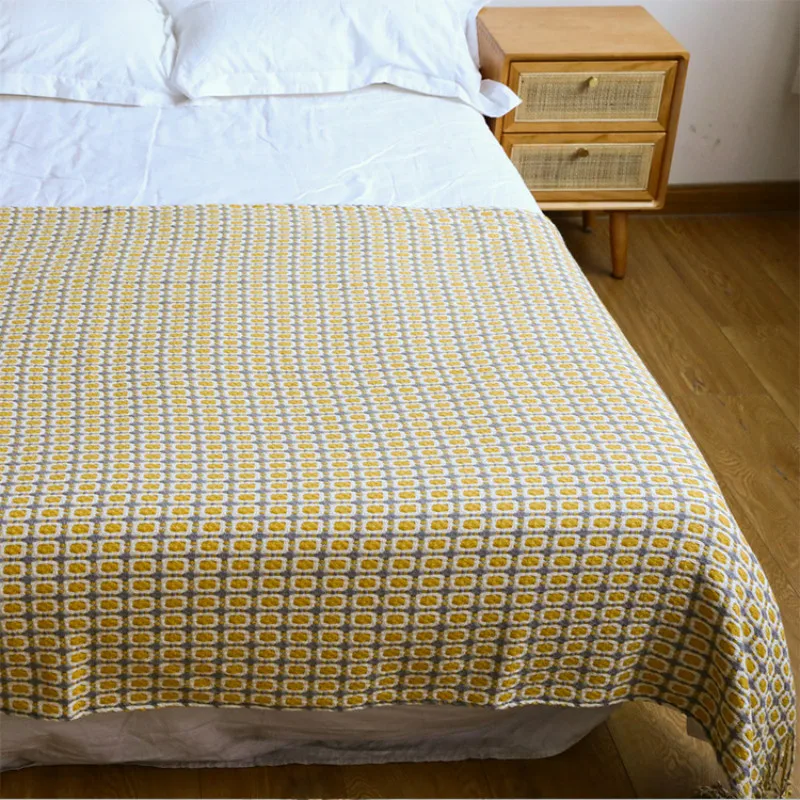 幾何学模様の格子柄ジャカード織りブランケット。ボヘミアン調の - Boho Throw Blanket Fringe のレビューと価格