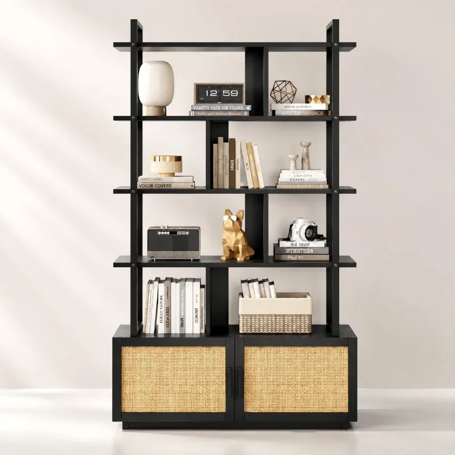 5段式のラタン製本棚。収納扉付き。高さ71.1インチ。リビン - Storage & Organization のレビューと価格