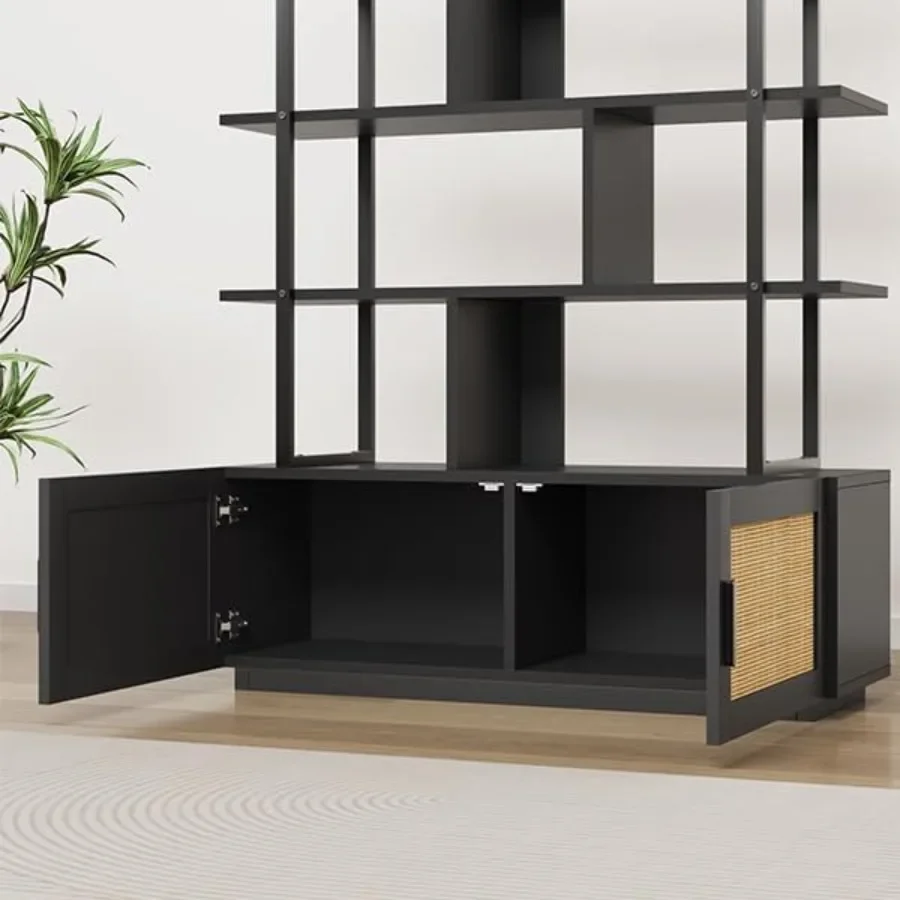 5段式のラタン製本棚。収納扉付き。高さ71.1インチ。リビン - Storage & Organization のレビューと価格
