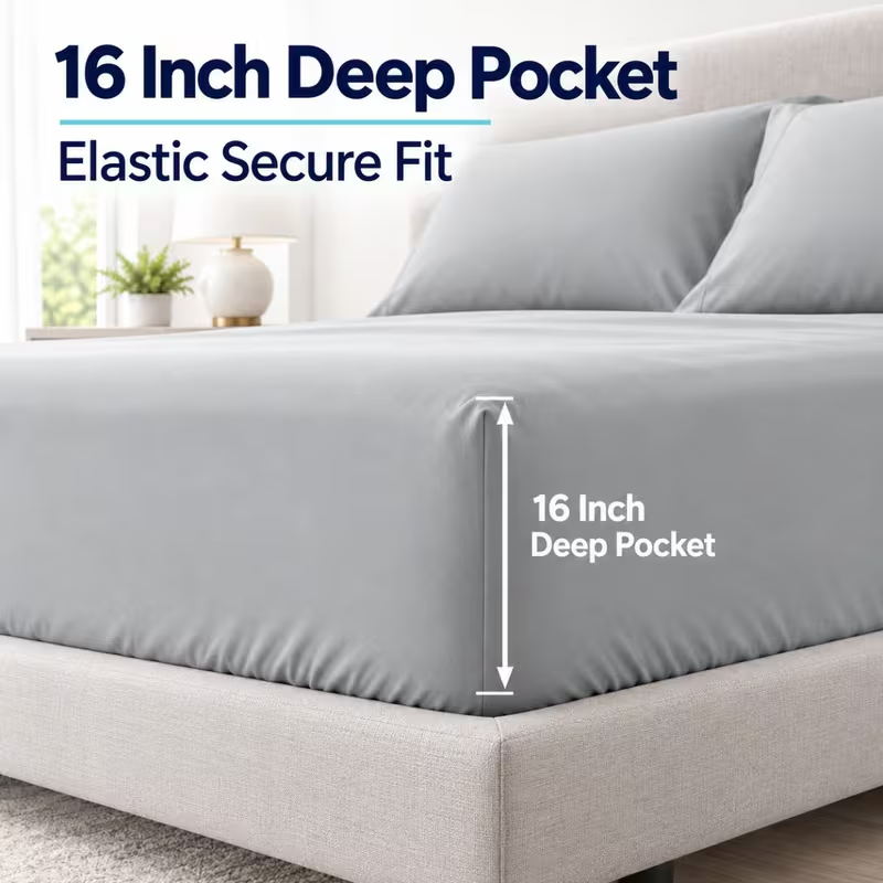 3点または4点セットのベッドシーツセット。通気性の良い柔らか - Fitted Bed Sheets Deep Pocket のレビューと価格