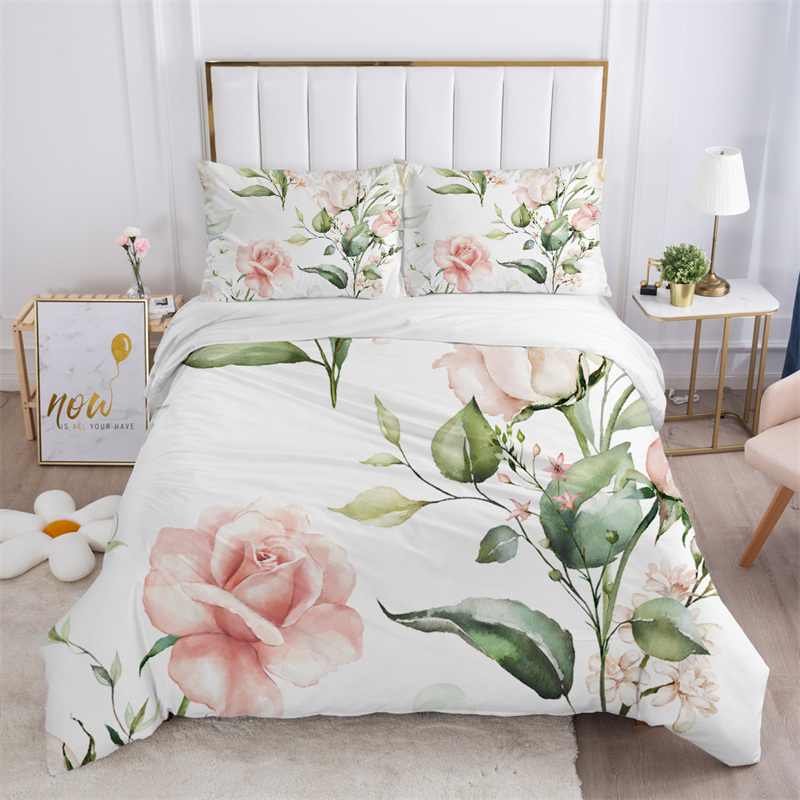 素朴な花柄の白い寝具セット マイクロファイバーの木の葉柄の花 - Aesthetic Floral Duvet Cover のレビューと価格