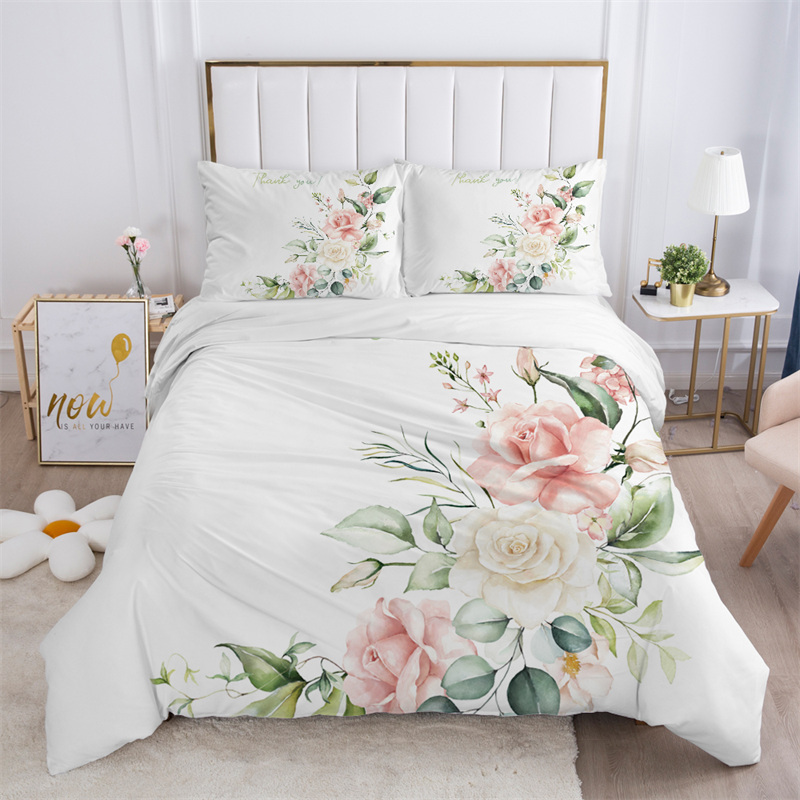 素朴な花柄の白い寝具セット マイクロファイバーの木の葉柄の花 - Aesthetic Floral Duvet Cover のレビューと価格