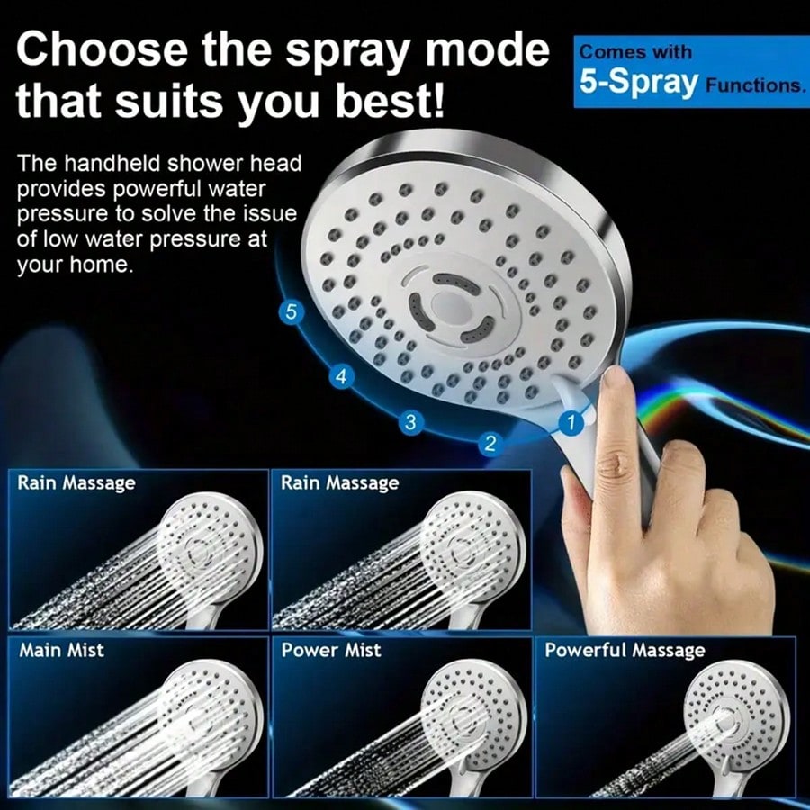 高水圧シャワーヘッド＆ハンドシャワーのコンビセット。8インチ - High Pressure Shower Head Handheld のレビューと価格