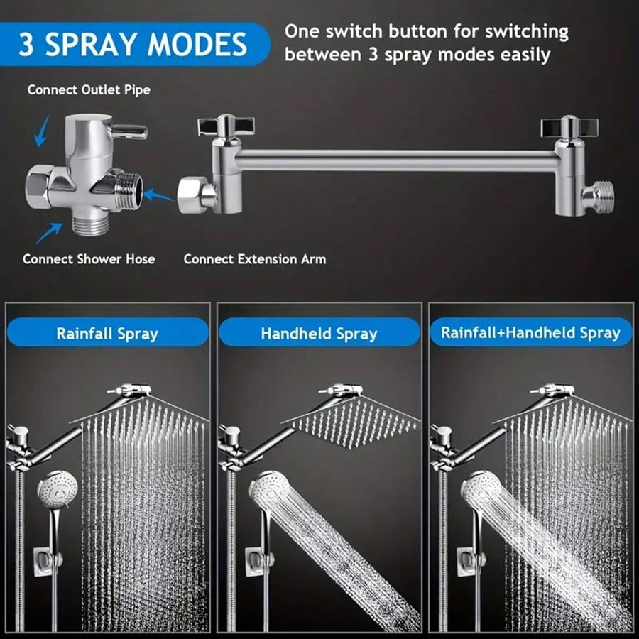 高水圧シャワーヘッド＆ハンドシャワーのコンビセット。8インチ - High Pressure Shower Head Handheld のレビューと価格