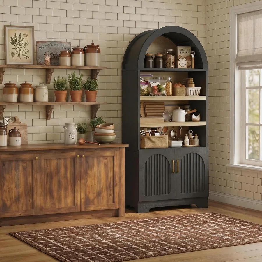 71インチの高さのあるアーチ型キッチン収納棚。MDF素材にブ - Kitchen のレビューと価格
