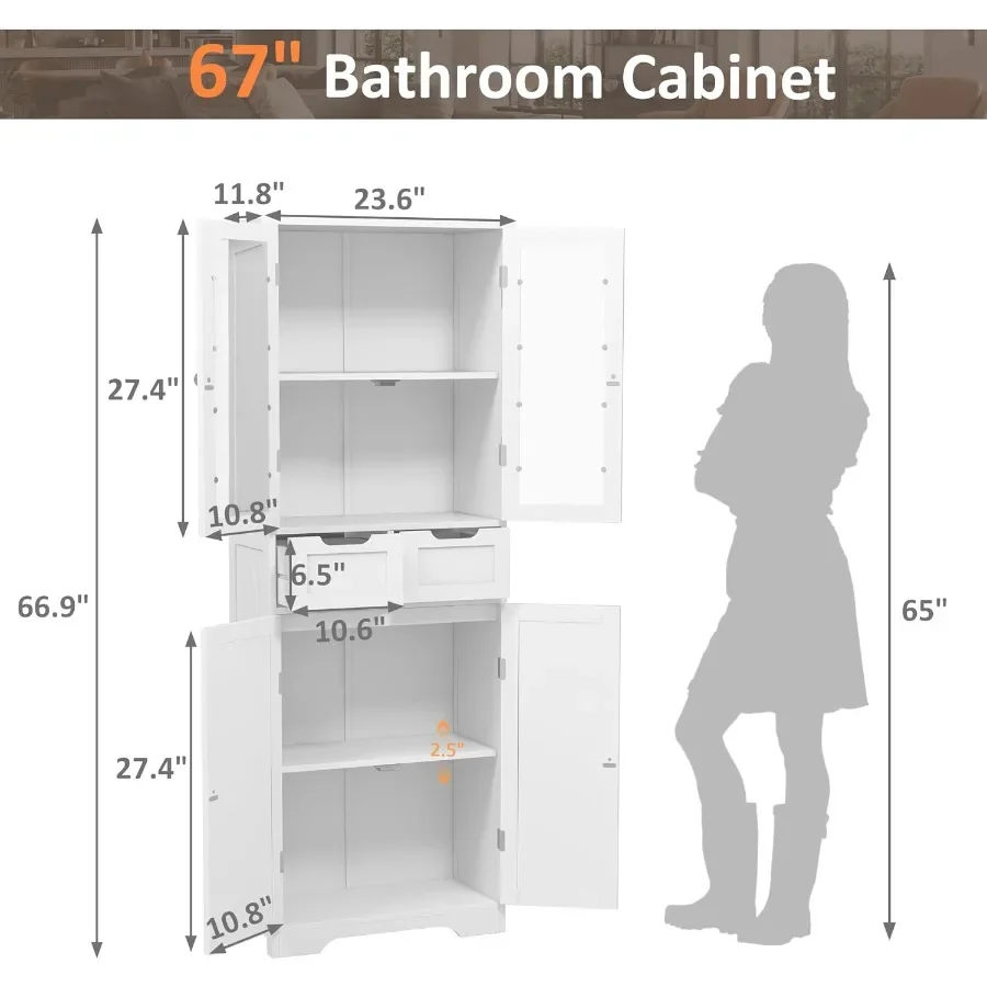 高さ67cmの浴室収納キャビネット。ガラス扉と棚を備えた自立 - Storage & Organization のレビューと価格