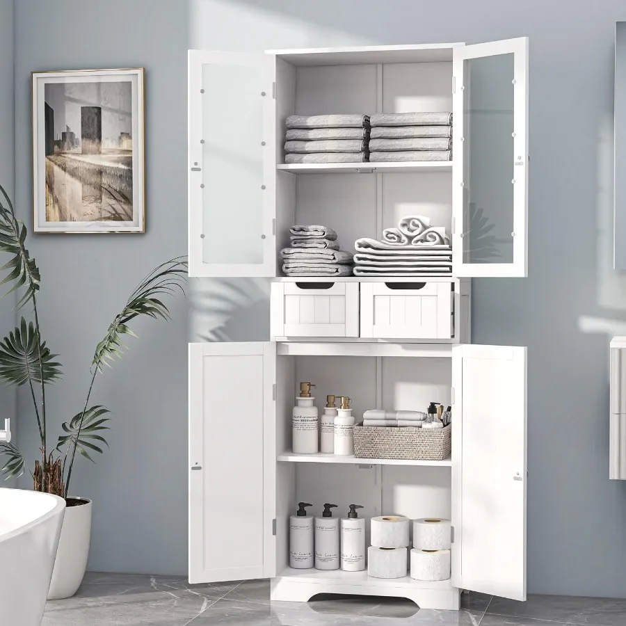 高さ67cmの浴室収納キャビネット。ガラス扉と棚を備えた自立 - Storage & Organization のレビューと価格