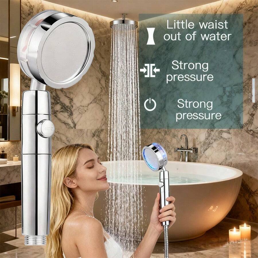 プロペラ式シャワーヘッド。停止ボタンとコットンフィルター付き - High Pressure Shower Head Handheld のレビューと価格