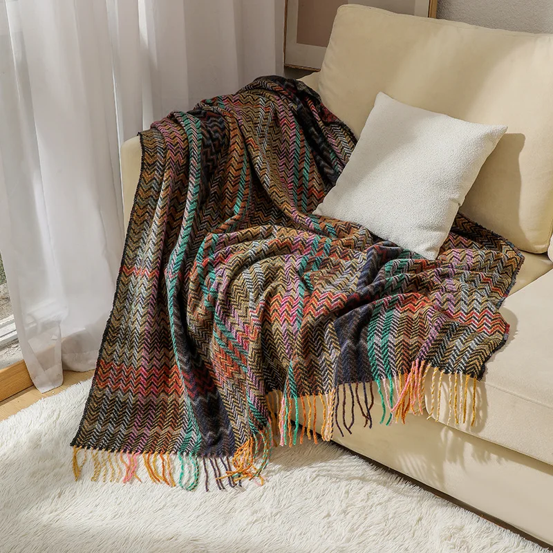 ボヘミアン調の波模様が施された、タッセル付きのブランケット。 - Boho Throw Blanket Fringe のレビューと価格