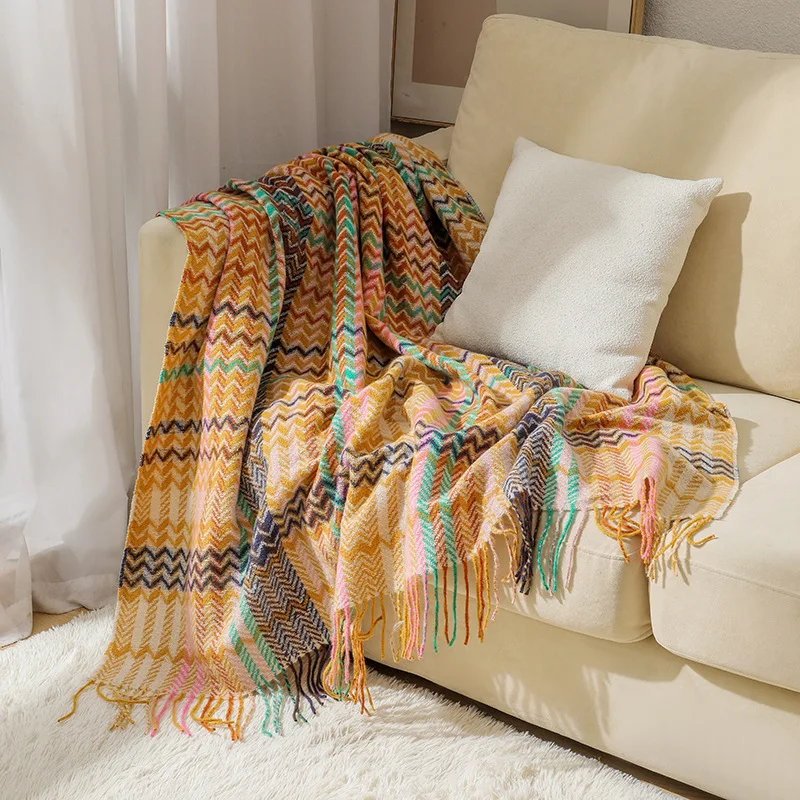 ボヘミアン調の波模様が施された、タッセル付きのブランケット。 - Boho Throw Blanket Fringe のレビューと価格
